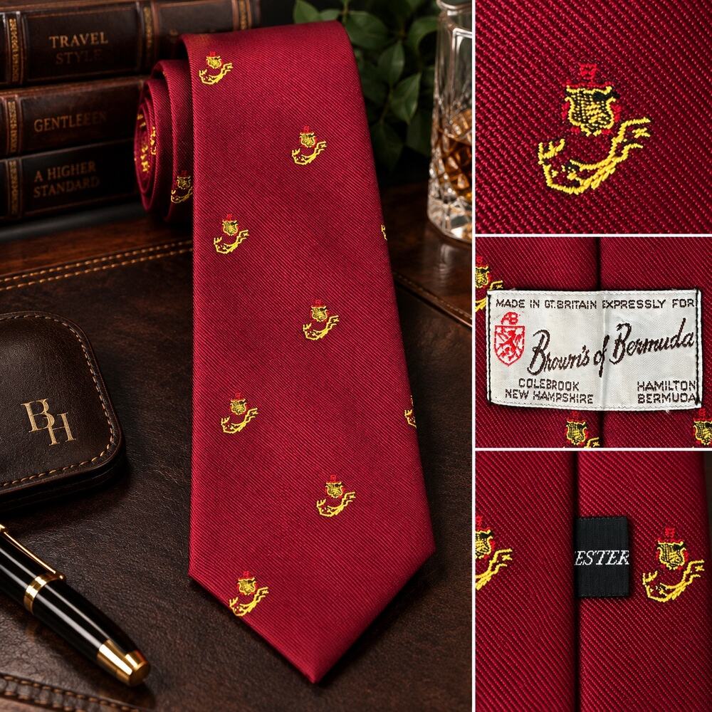 Vintage Brown’s of Bermuda Tie Made in Great Britain Red Crest Necktie